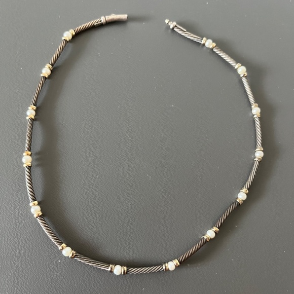 David Yurman Hampton 585 14K Gold 925 Sterling Silver Choker Pearl Necklace - Picture 5 of 10